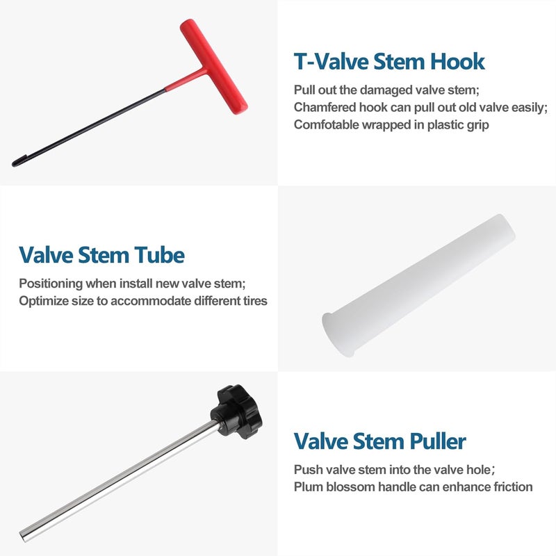 ZHSMS 45 PCS Valve Stem Core Removal Replacement Tool Kit, Tire Valve Stem Removal Tool and TR412, TR413, TR414 Tire Snap in Short Rubber Valve Stem, 4 Way Valve Core Remover - Image 5